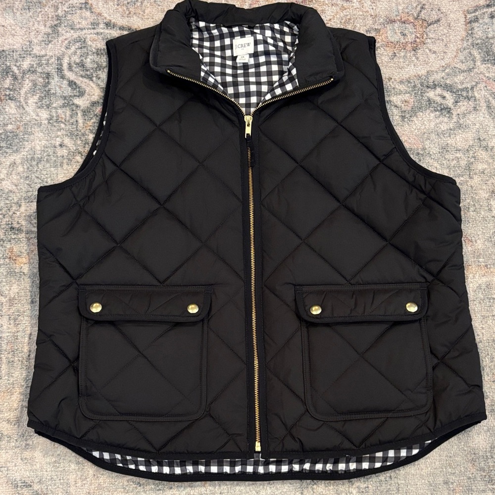 J. Crew Black Quilted Vest with Gold Details